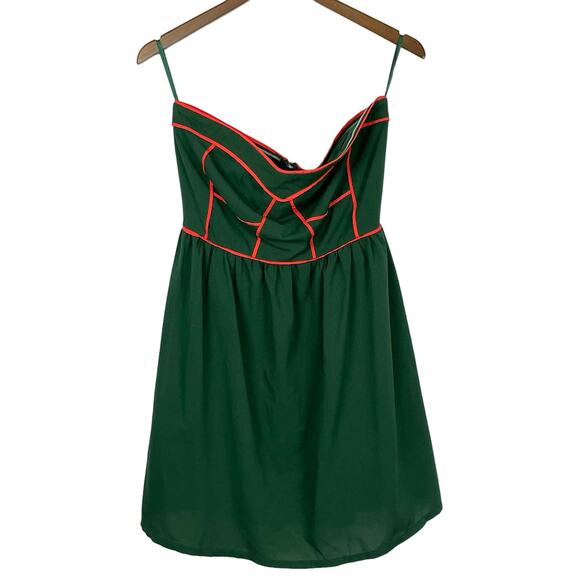 Ya Los Angeles | Dark Hunter Green Coral Trim Strapless Fit & Flare Mini Dress - Picture 1 of 5